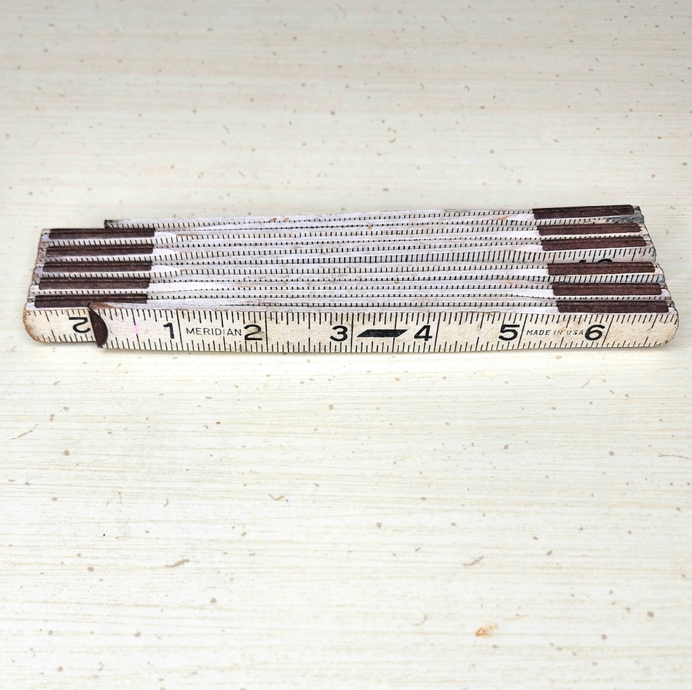 Vintage Meridian Folding Wood Ruler With Metal Joints 6 Ft Made in USA